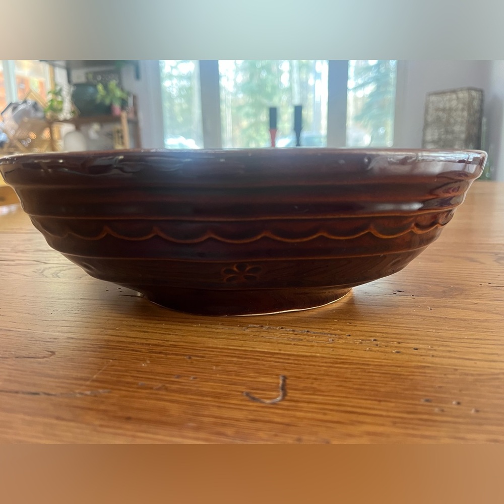 Vintage Marcrest Daisy & Dot Divided Bowl Brown Stoneware 10” USA MCM